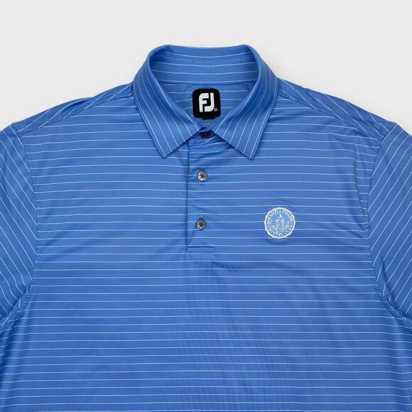 FootJoy Golf Polo Shirt Mens Large Striped Country Club Stretch Blue Logo Preppy - Picture 6 of 14